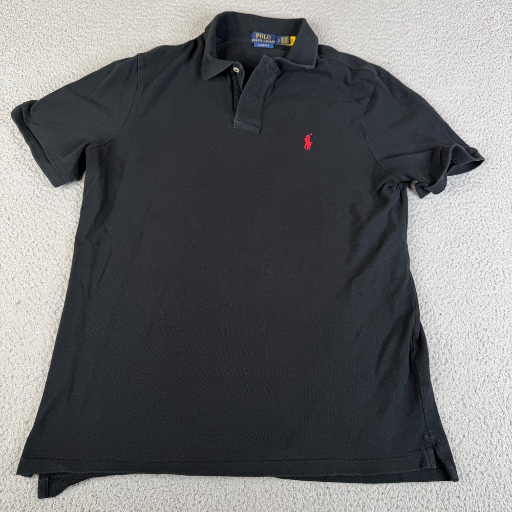 Polo Ralph Lauren Polo Shirt Mens Large Black Preppy Pique Red Pony Casual Golf